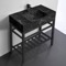 Modern Console Sink Vanity, Black Marble Style Sink, 32 Inch, Black Metal Stand